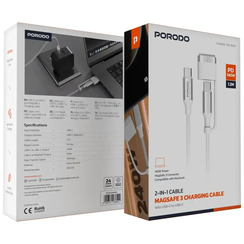 Porodo 2 in 1 Magsafe 3 Charging Cable 1.2 M — image 3