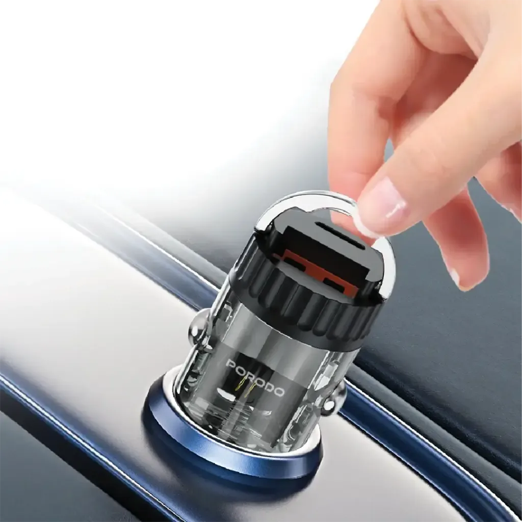 Porodo Dual Port Transparent Car Charger with USB C to Lightning Cable — image 3