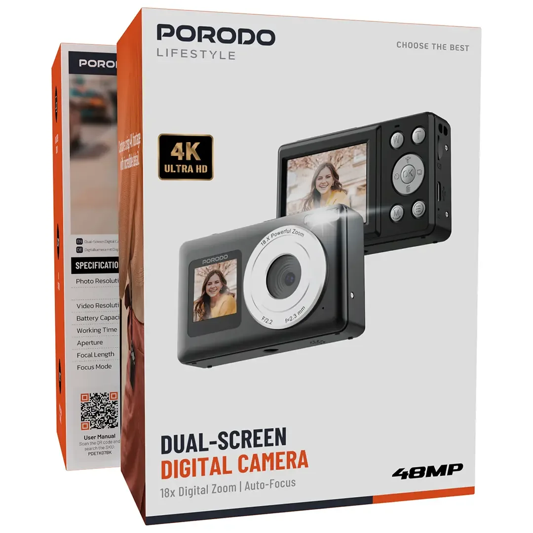 Porodo Dual-Screen Digital Camera – 4K UHD Black — image 2