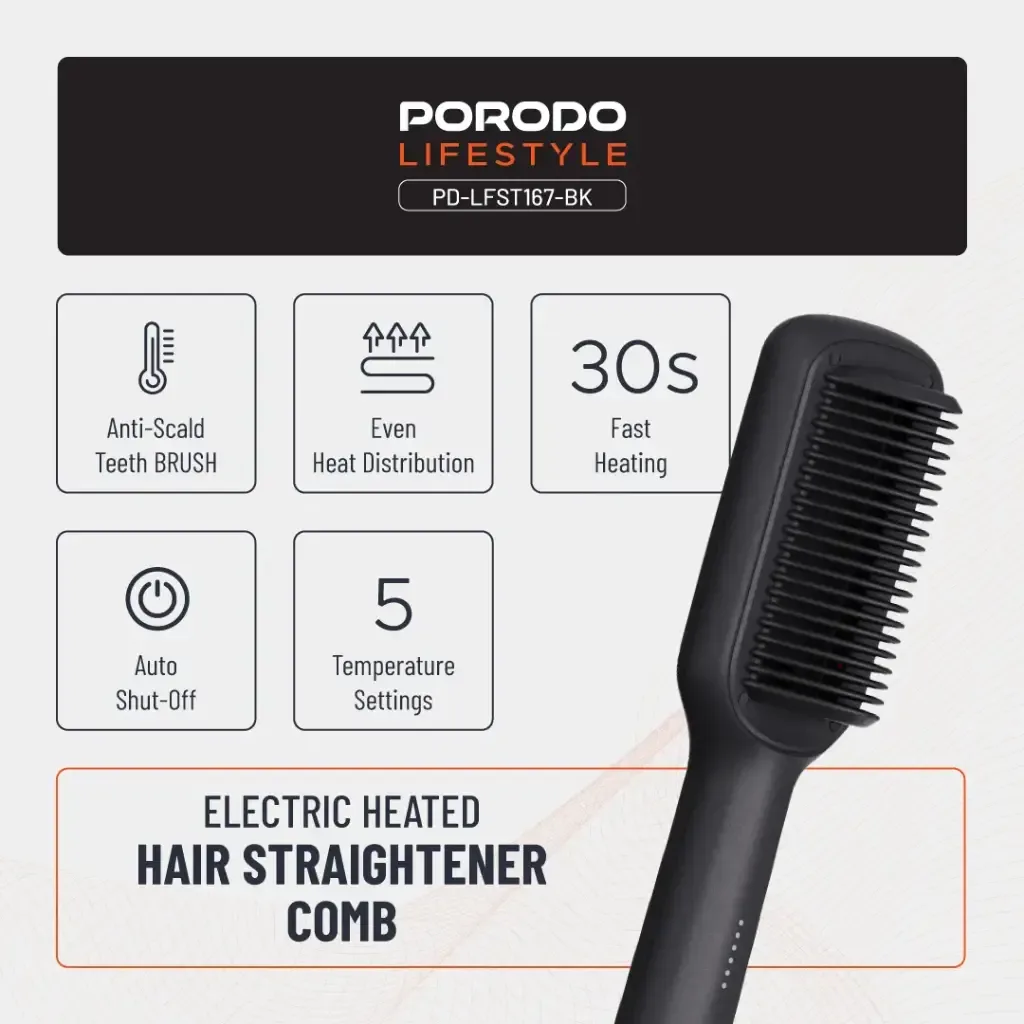 Porodo Lifestyle Electric Heated Hair Straightener COMB,PD-LFST167-BK — image 5