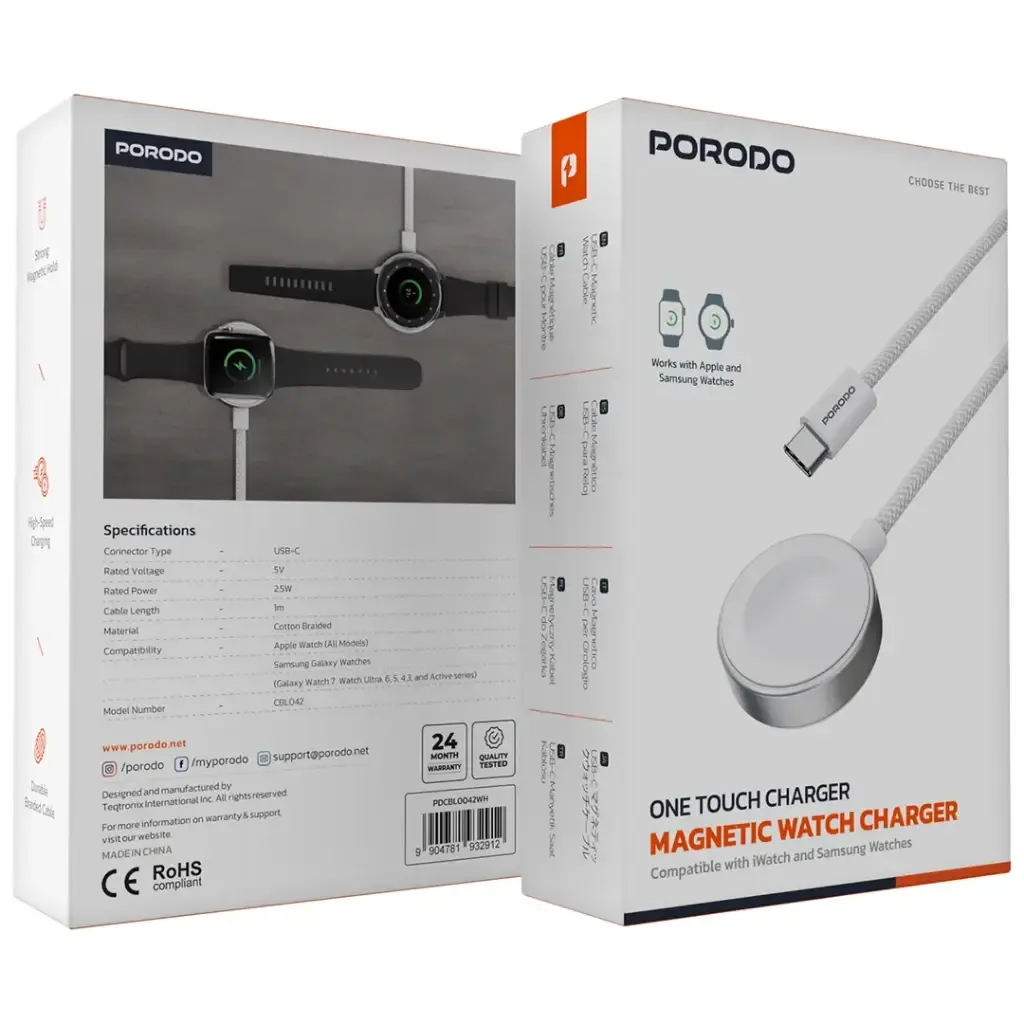 Porodo Magnetic Watch Charger – Fast & Reliable 1M Charging Cable — image 3