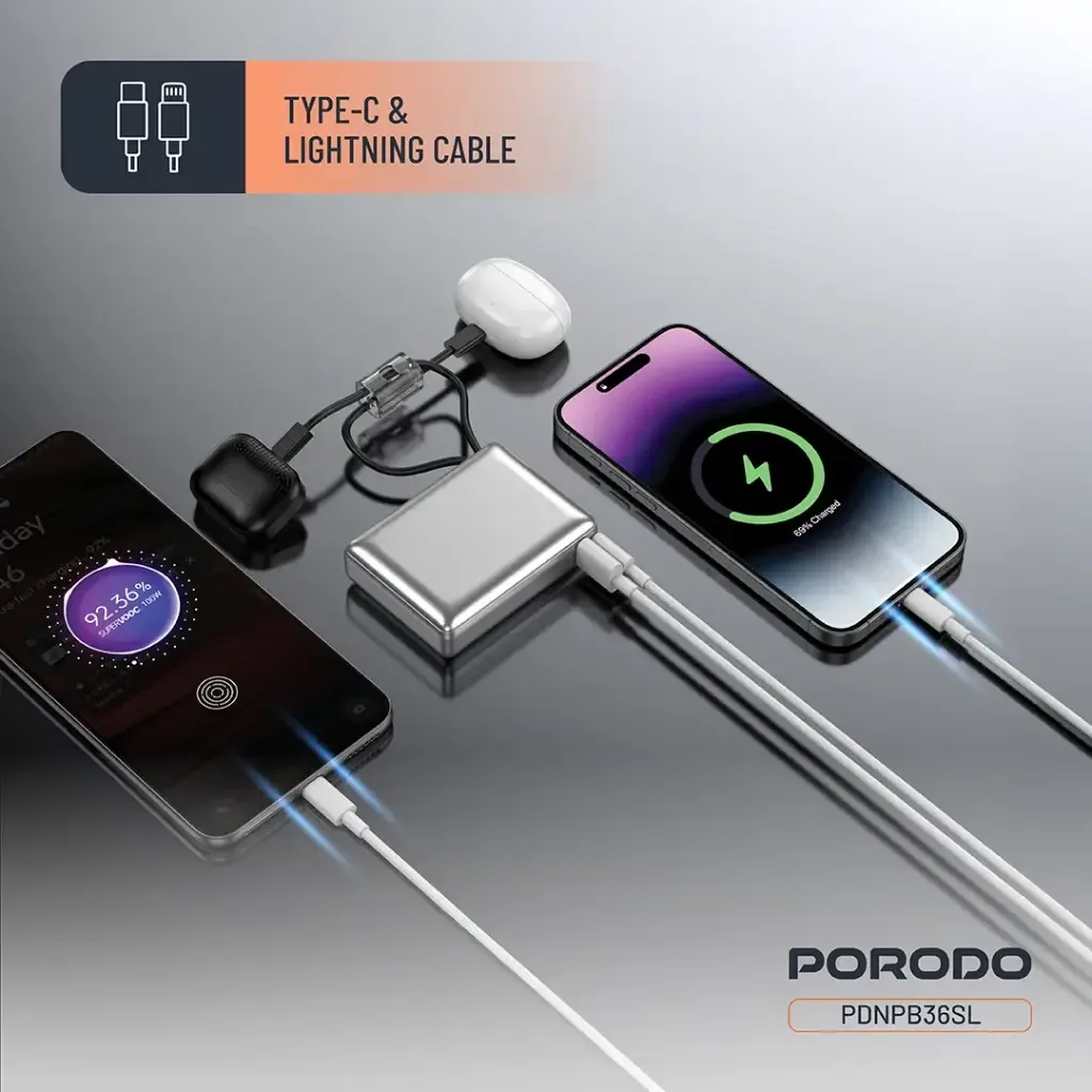 Porodo Petite 10000 mAh Power Bank Integrated USB C & Lightning Cable — image 2