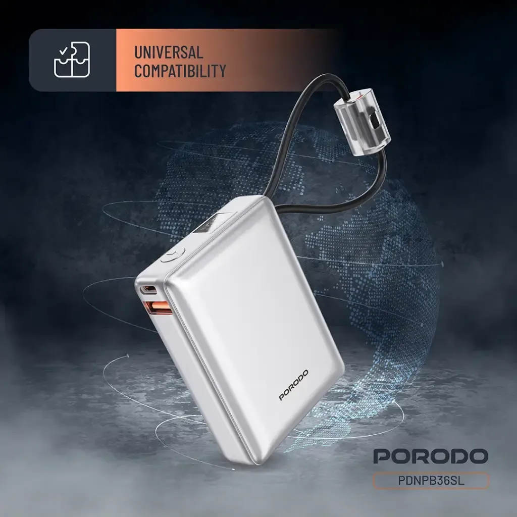 Porodo Petite 10000 mAh Power Bank Integrated USB C & Lightning Cable — image 3