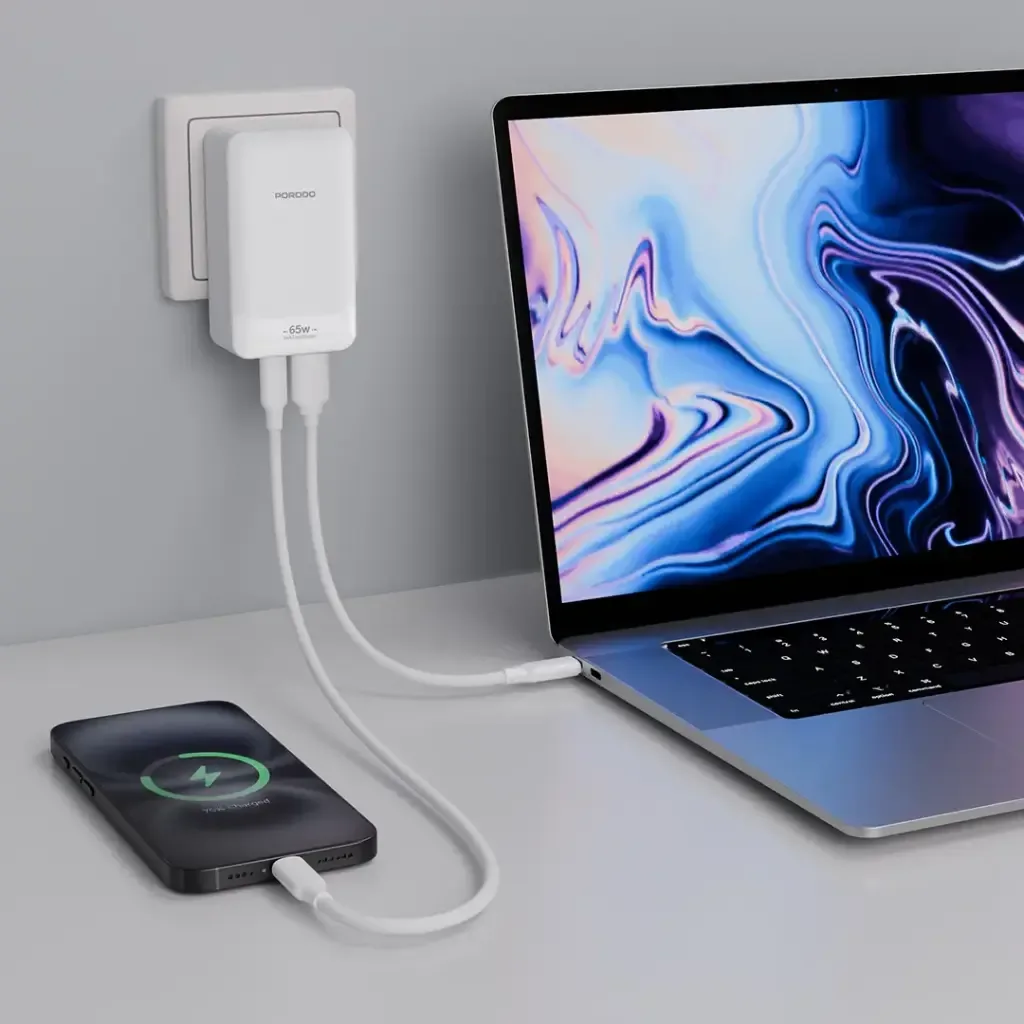 Porodo Terra Charge 65W GaN Dual Port Fast Charger (USB-C + USB-A) – Compact Power Adapter — image 2