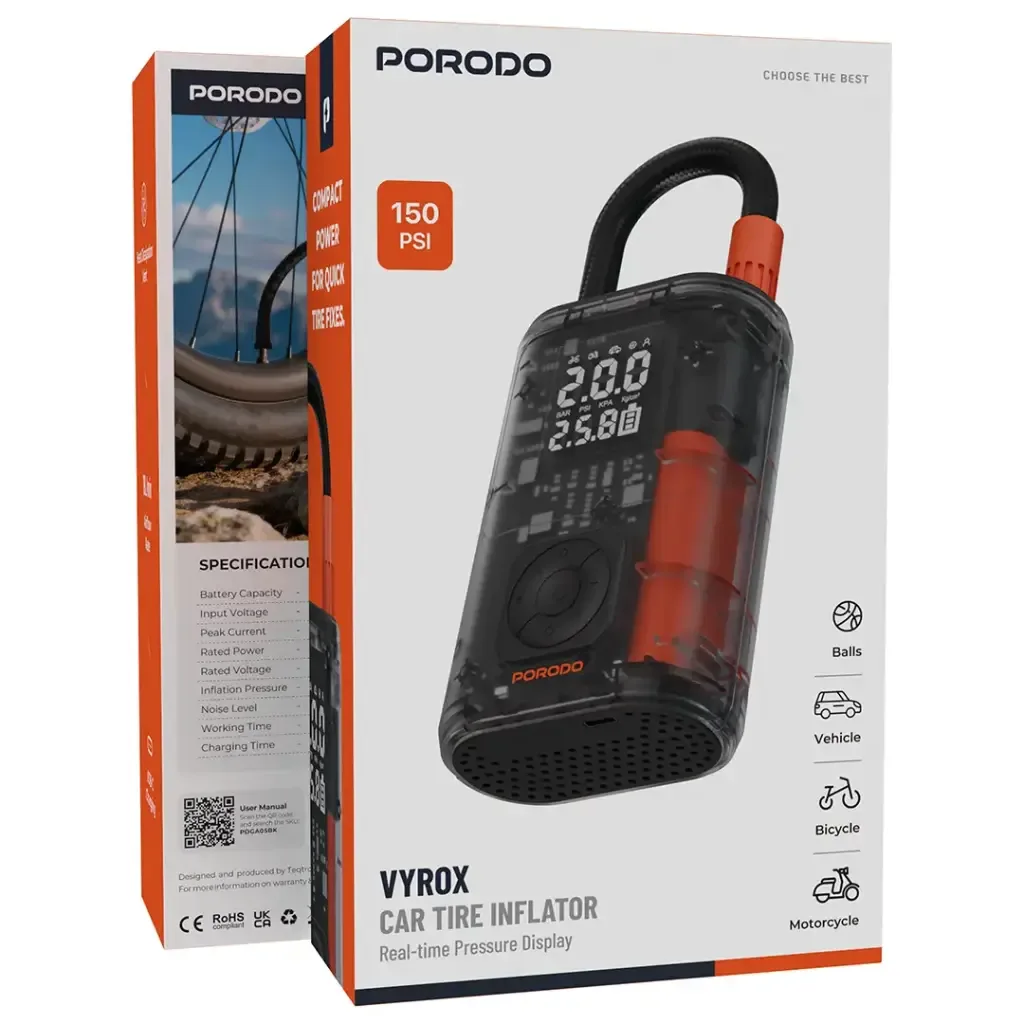 Porodo Vyrox Car Tire Inflator – Real-Time Pressure Display — image 3