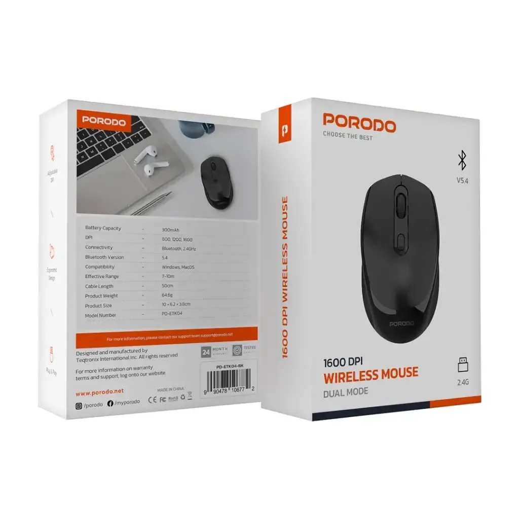Wireless Mouse Powerful Porodo 1600 DPI Dual Mode — image 4