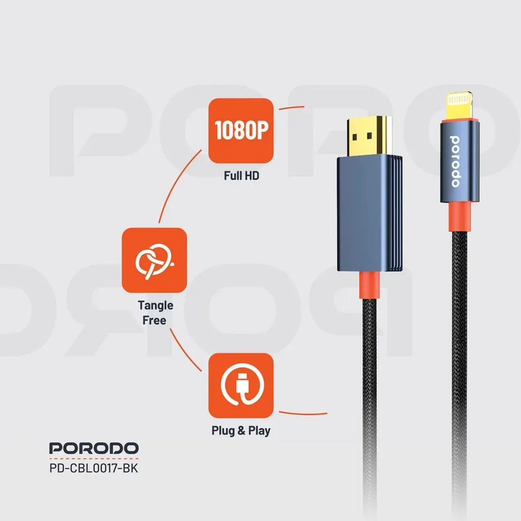 Porodo Woven Braided Lightning to HDMI Cable 2M — image 3