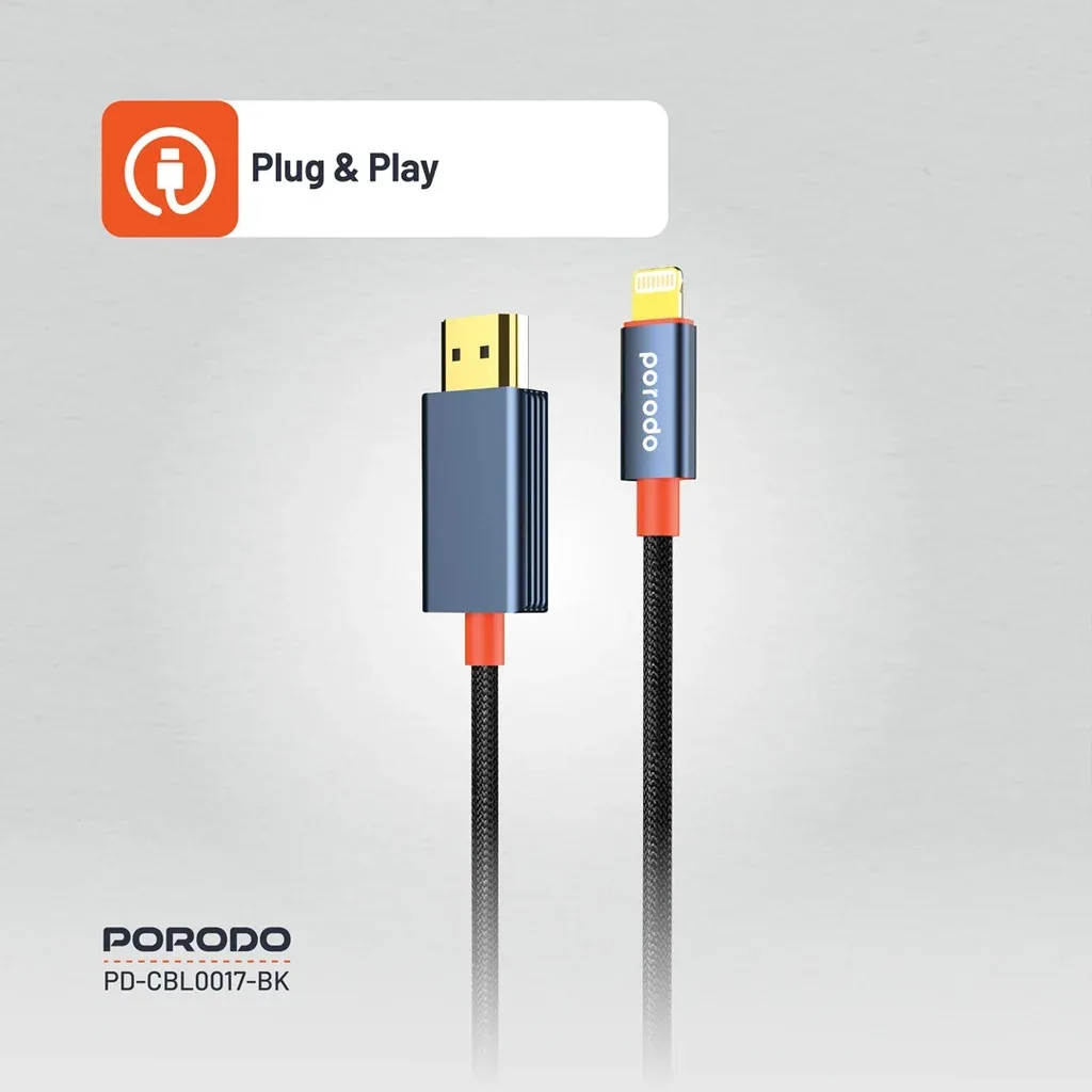 Porodo Woven Braided Lightning to HDMI Cable 2M — image 2