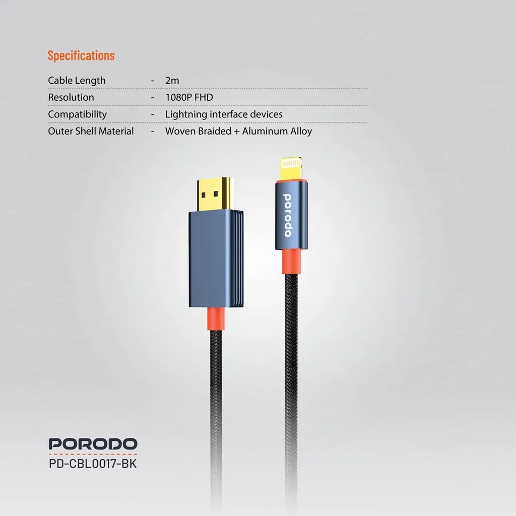 Porodo Woven Braided Lightning to HDMI Cable 2M — image 4