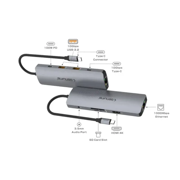 Genuine 9 in 1 Docking Station USB HDMI LAN USB-C PD TF/SD Hub — image 3