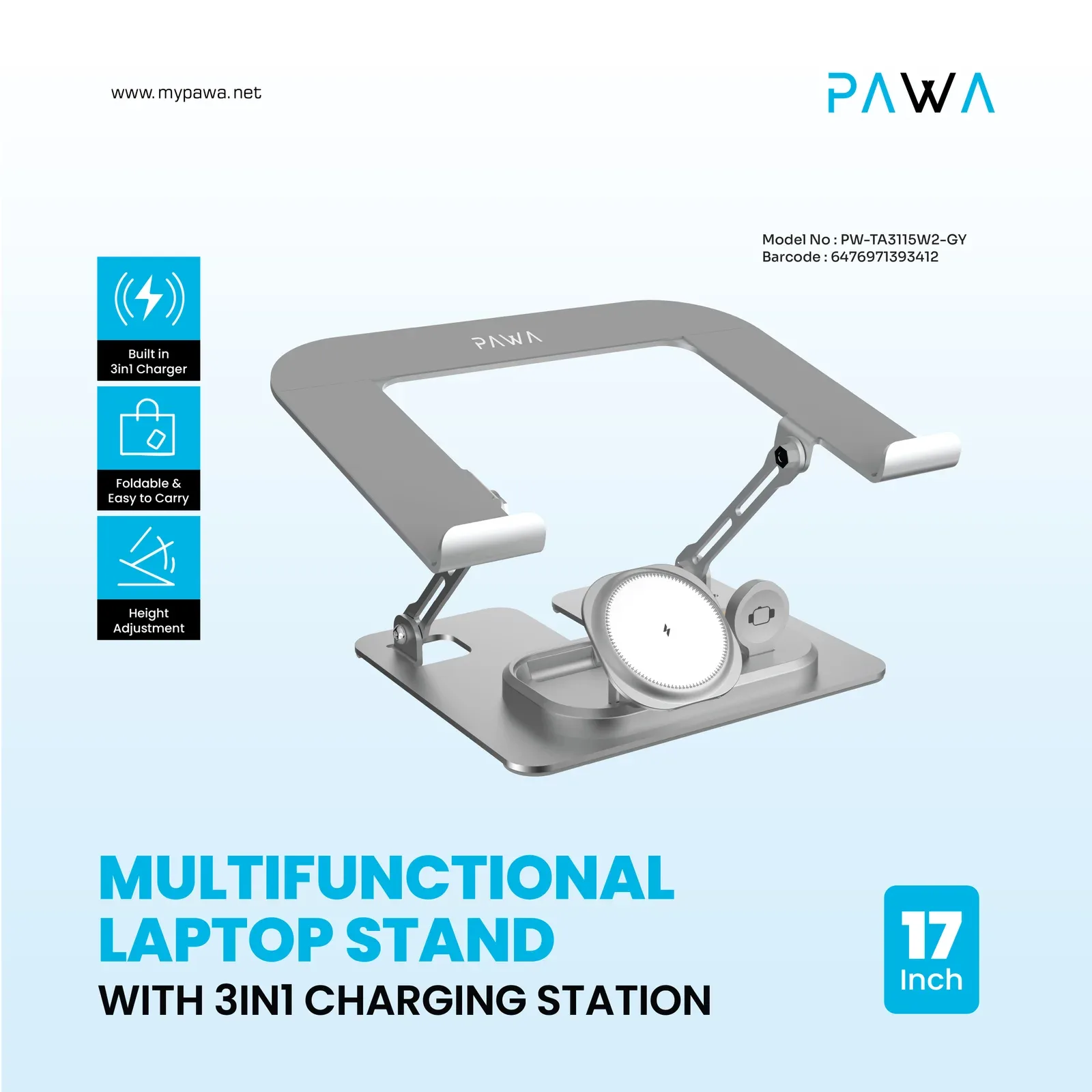 Pawa 3 in 1 Multifunctional Laptop Stand Charging Station — image 4