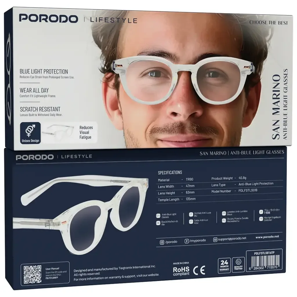 Porodo Lifestyle San Marino Anti-Blue Light Glasses PDLFSTLS016 | TR90 Unisex Eyewear — image 2