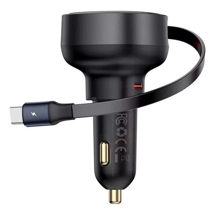 BASEUS Car Charger C+ Retractable C or IP Cable 60W BA.C00057802111-00.BK - Genuine Fast Charger — image 2