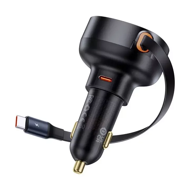 BASEUS Car Charger C+ Retractable C or IP Cable 60W BA.C00057802111-00.BK - Genuine Fast Charger — image 3