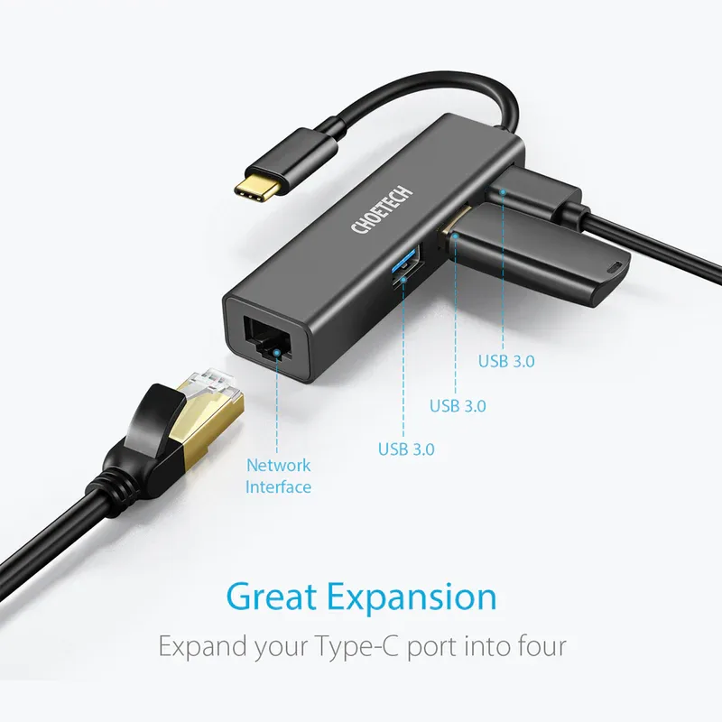 CHOETECH 4 In 1 USB-C Multiport Adapter U02BK HUB-U02 - Compact USB-C Expansion Hub — image 4