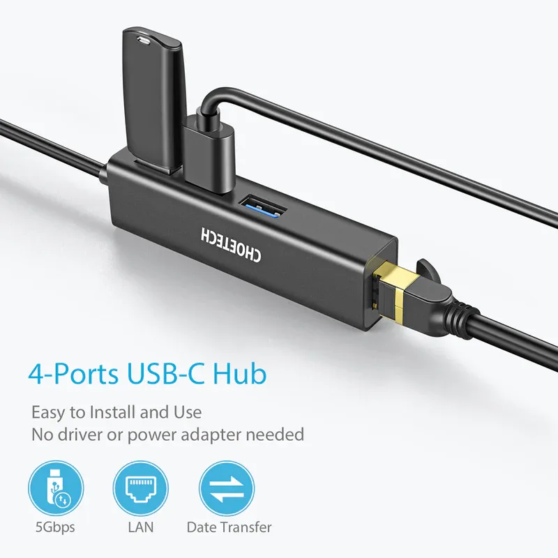 CHOETECH 4 In 1 USB-C Multiport Adapter U02BK HUB-U02 - Compact USB-C Expansion Hub — image 2