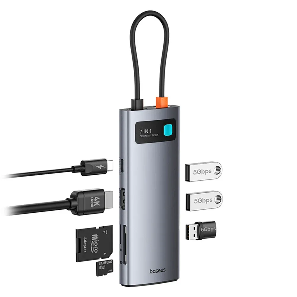 BASEUS 4K 60Hz Clarity 7-Port USB Hub PD 100W BA.B00052805813-00.GY - Genuine Multiport Adapter — image 1