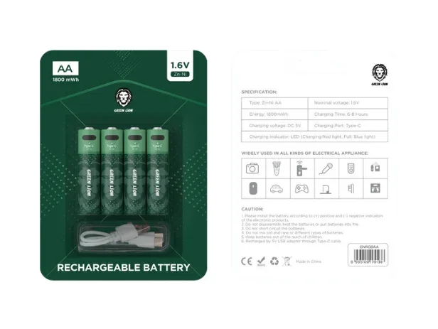 Green Lion 1.6V AA USB-C Rechargeable Battery – Long Lasting Smart Power — image 2
