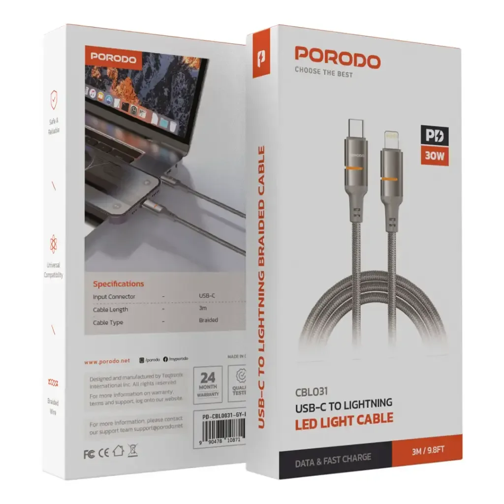 Prodo USB C To Lightening LED Light Cable Grey PDCBL0031GYL - Professional Cable — image 2