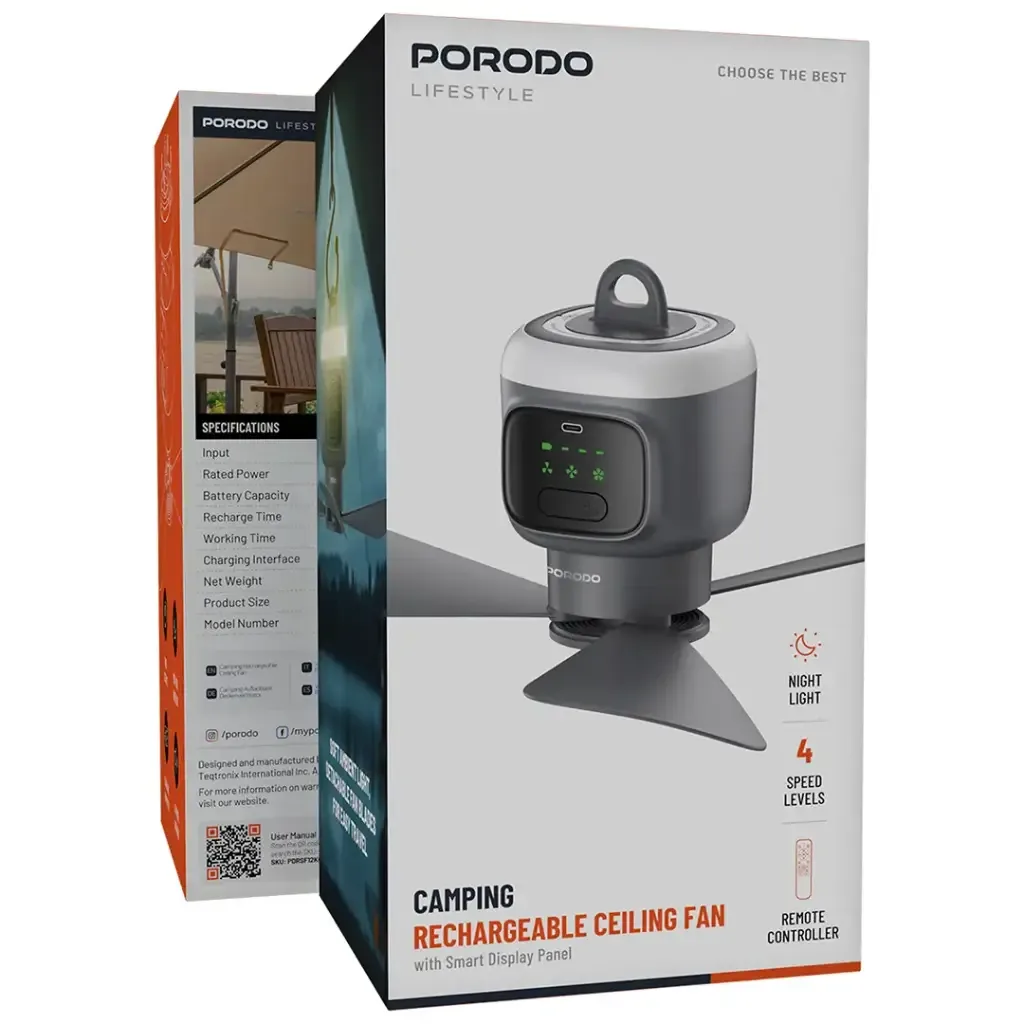 Prodo Rechargeable Ceiling Fan With Display Panel PDRSF12KGY - Official Ceiling Fan — image 2
