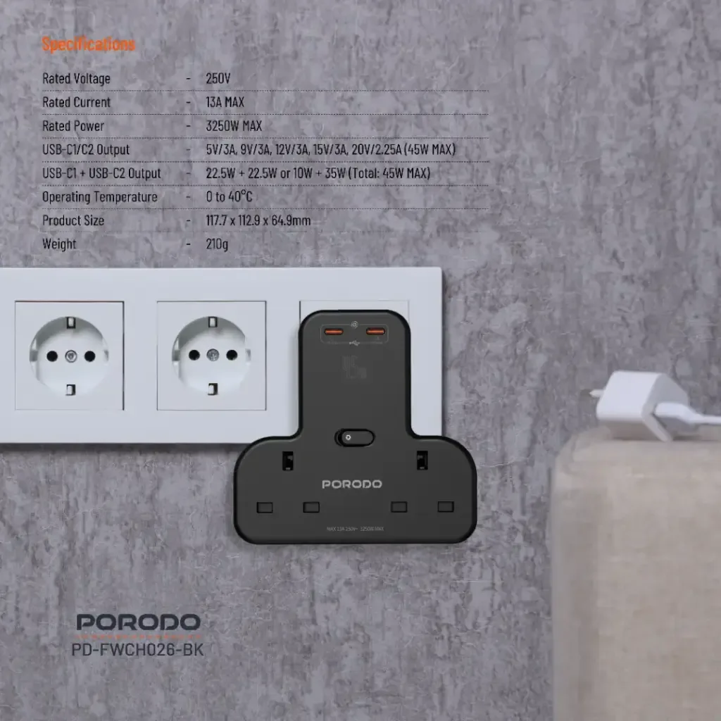 Prodo MULTI-PORT Wall Socket FWC026 PD-FWCH026-BK - Official Wall Socket — image 4