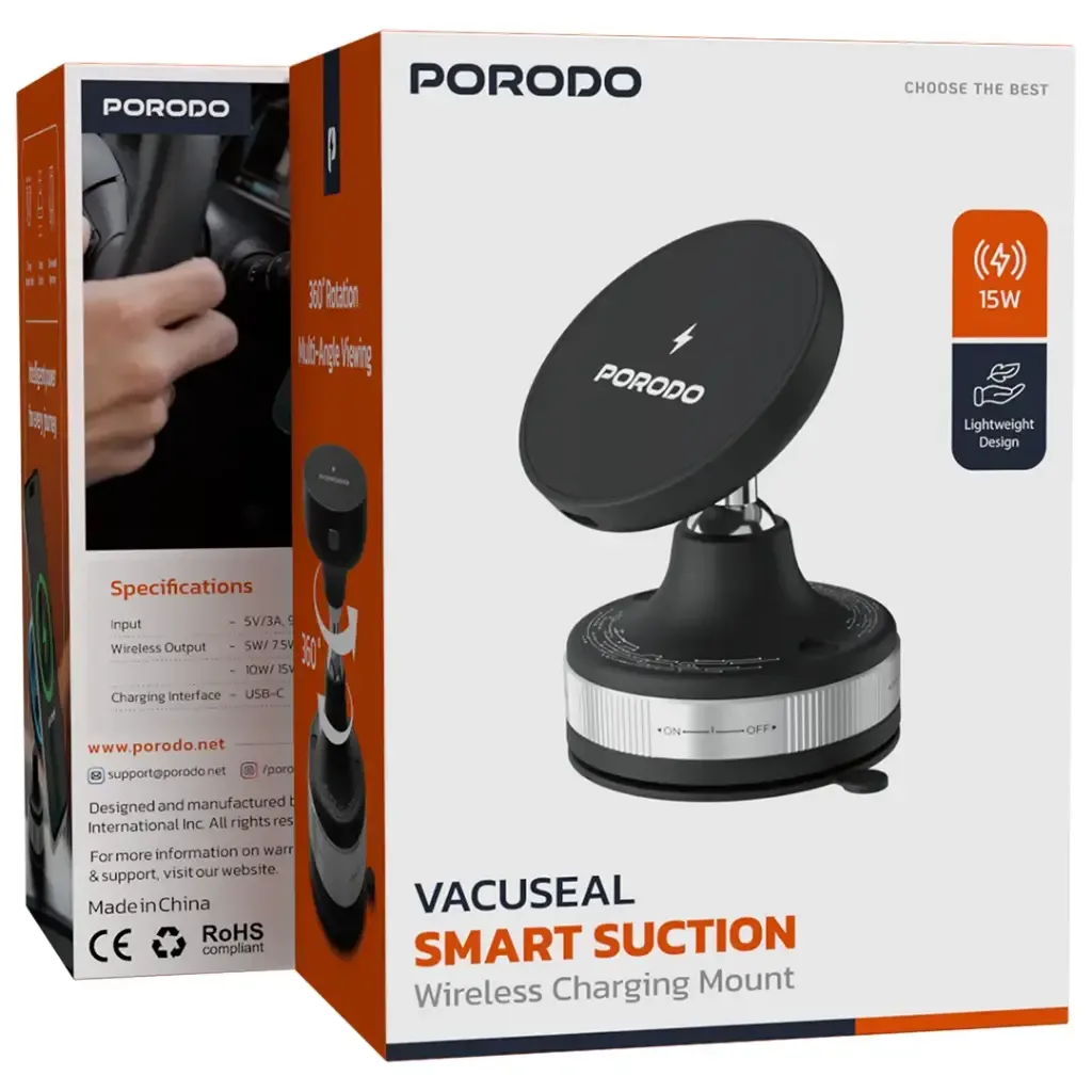 Prodo Vacuseal 15W 360 ROTATABLE Magnetic Wireless Charging Vaccum Suction Holder Black PDHSM28BK - Genuine Accessory — image 2