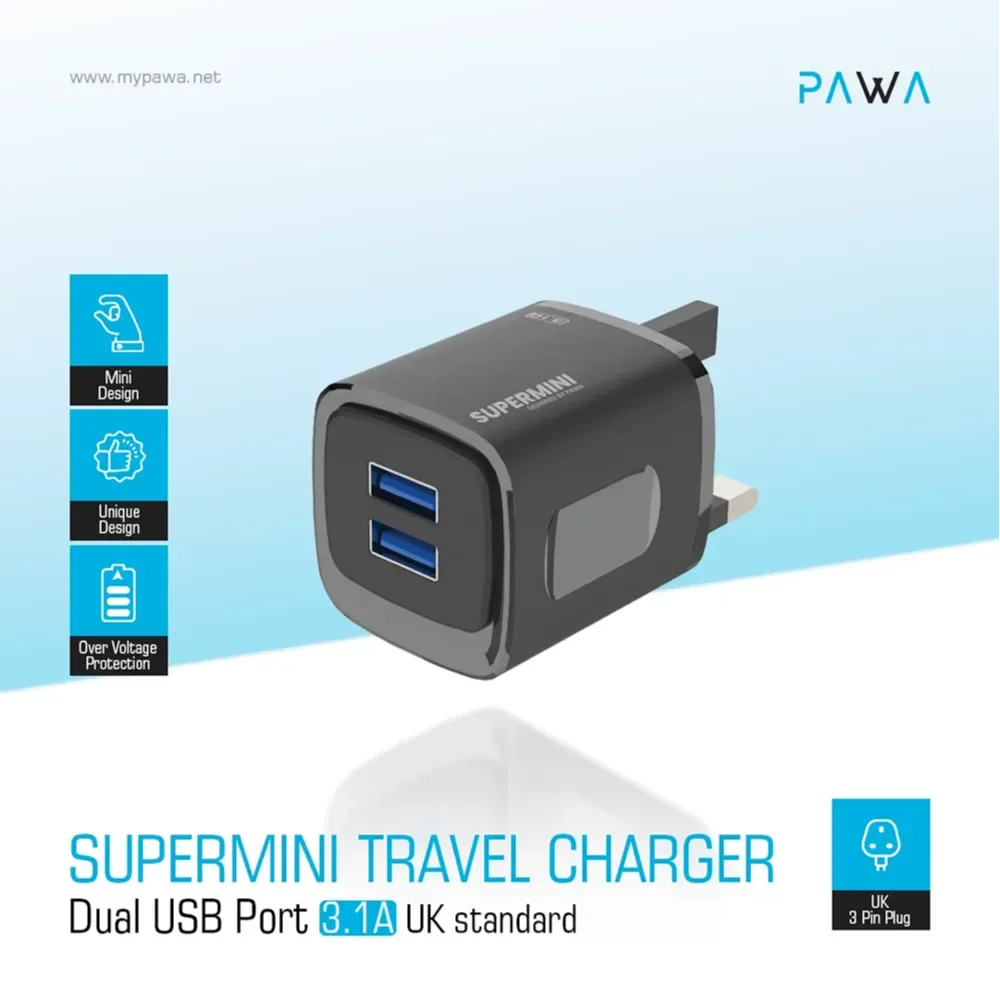 PAWA Pocket Mini Travel Charger Dual USB | Compact 12W UK Wall Charger — image 4