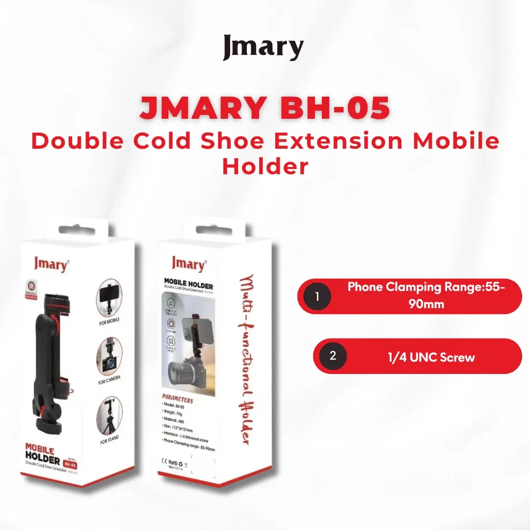 JMARY BH-05 Double Cold Shoe Extension Mobile Holder | Professional Smartphone Mount for Tripods — image 3