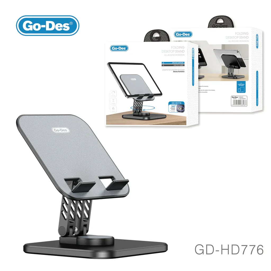 GO DES GD-HD776 Folding Desktop Tablet Stand – Professional 360° Rotating Phone & Tablet Holder — image 3