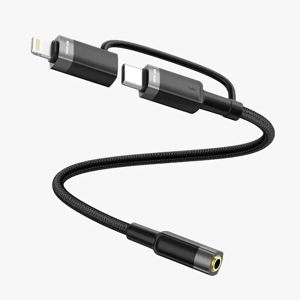 Green Lion 2 in 1 Audio Cable 12cm (USB-C & Lightning to 3.5mm Jack) — image 1