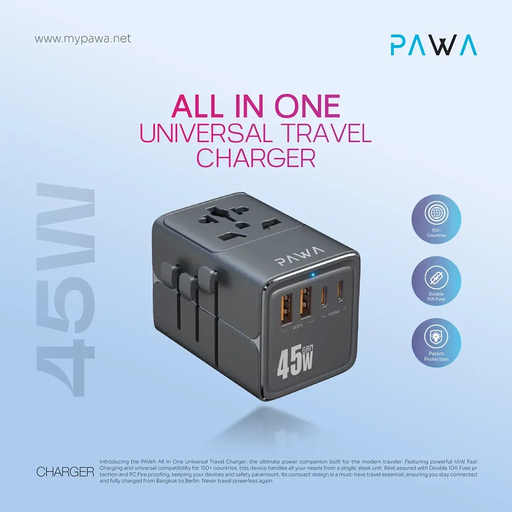 PAWA Universal Travel Charger 45W PW-TAUV4510-BK — image 4