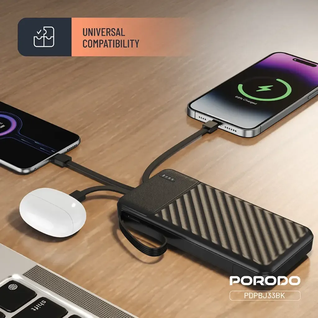 Porodo Piano 10000mAh Power Bank with Integrated Cables — image 2