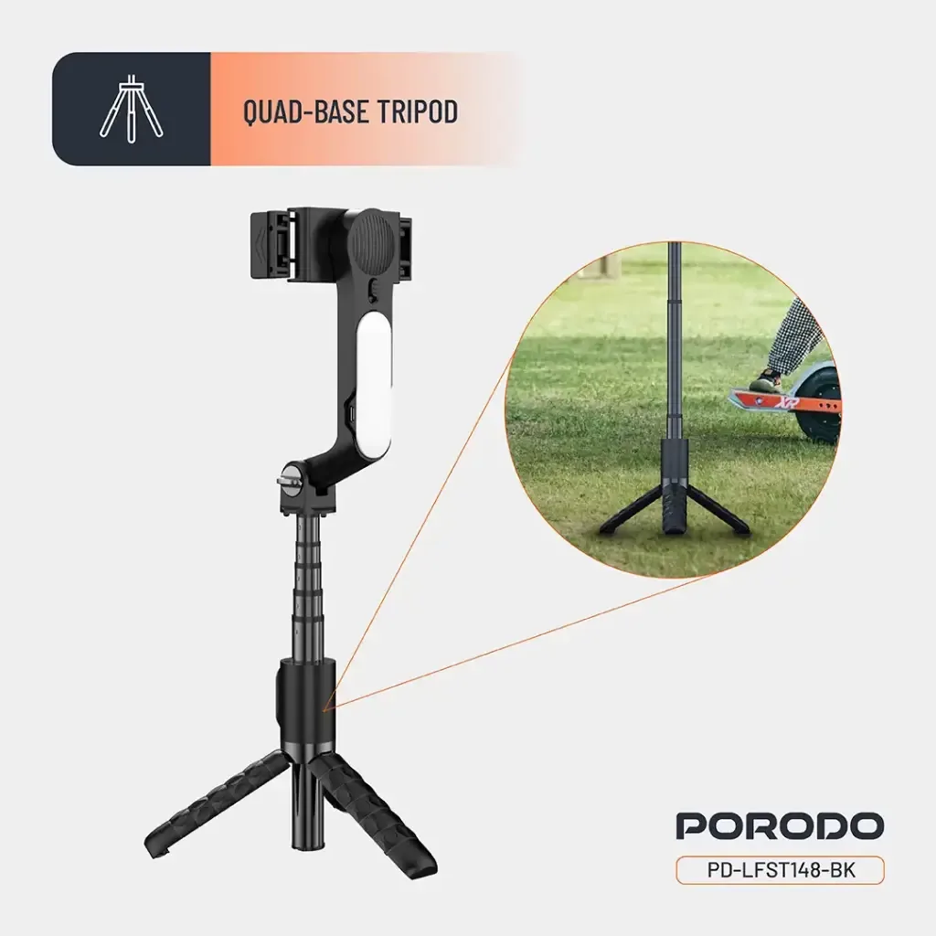 PORODO QuadBase Gimbal Stabilizer Detachable Fill Light Black LFS148 – Professional Smartphone Gimbal — image 5