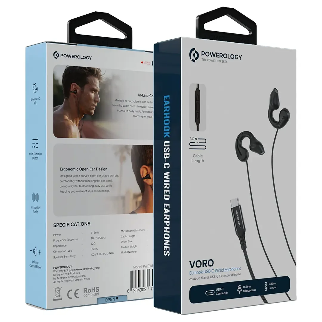 Powerology Voro Earhook USB-C Wired Earphones — image 3