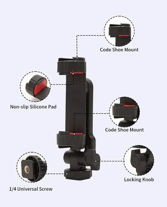 JMARY BH-05 Double Cold Shoe Extension Mobile Holder | Professional Smartphone Mount for Tripods — image 4