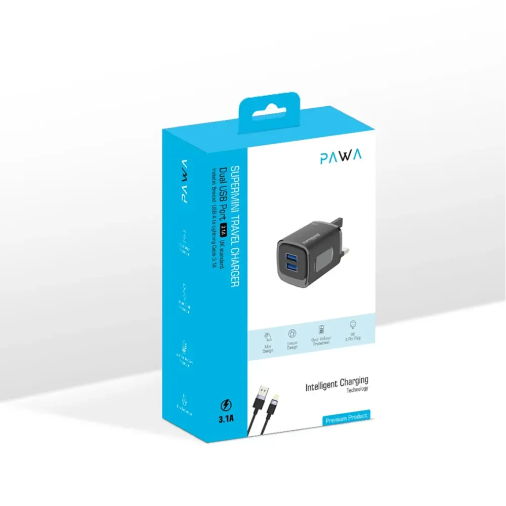PAWA Pocket Mini Travel Charger Dual USB | Compact 12W UK Wall Charger — image 3