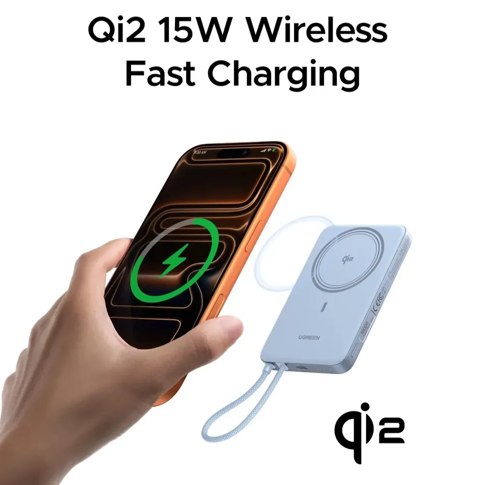 UGREEN 10000mAh 30W Magnetic Wireless Power Bank with Built-in Cable — image 2