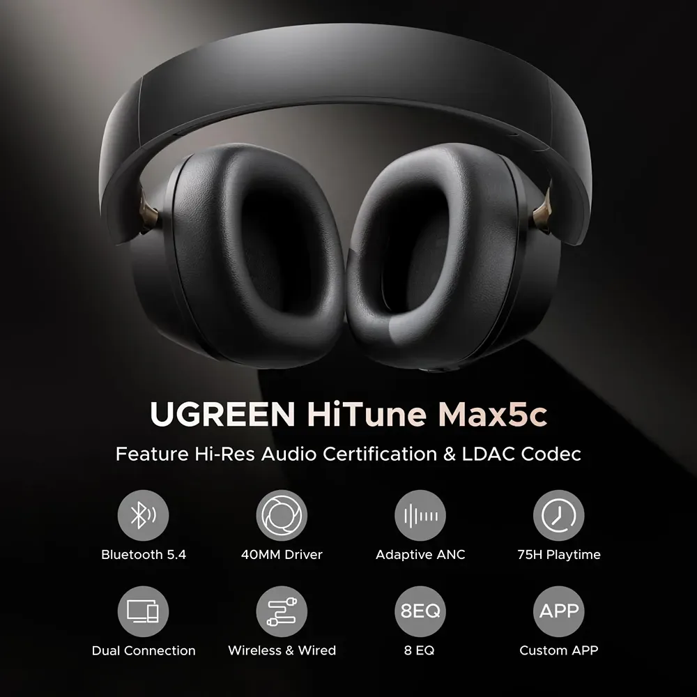UGREEN HiTune Max5C Hybrid Active Noise-Cancelling Headphones Black — image 5