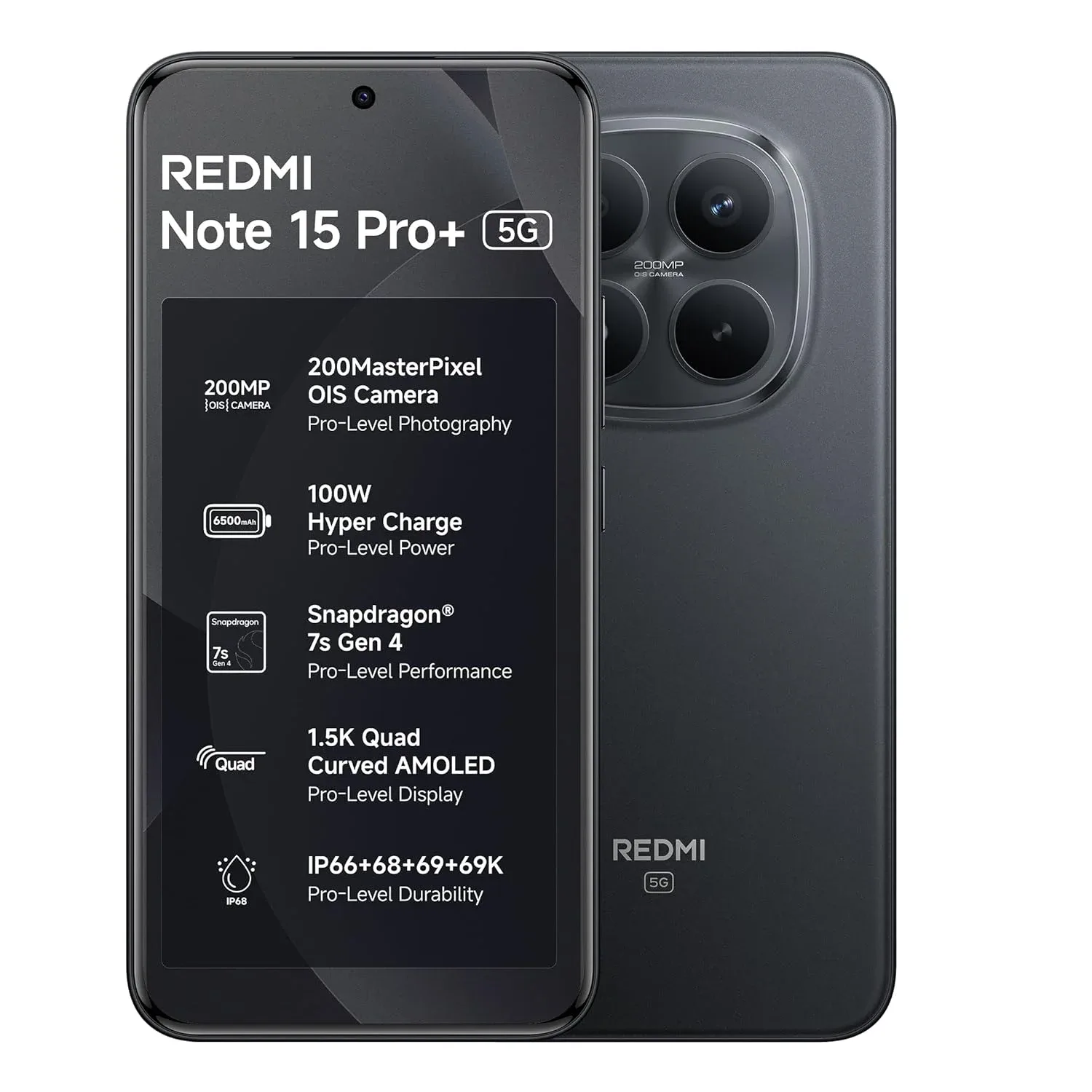Redmi Note 15 Pro+ 5G Mobile Phone, 6.83" 1.5K 120Hz AMOLED Display, Snapdragon 7s Gen 4, 12GB RAM, 512GB Storage, 200MP OIS Camera, 6500mAh Battery — image 1