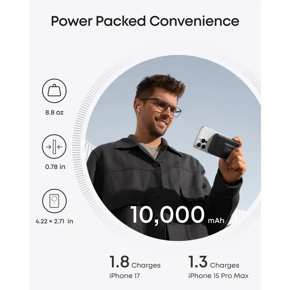 Anker A1654 MagGo Power Bank, Qi2 Certified 15W Ultra-Fast MagSafe-Compatible Charger, 10,000mAh with Smart Display & Foldable Stand — image 2