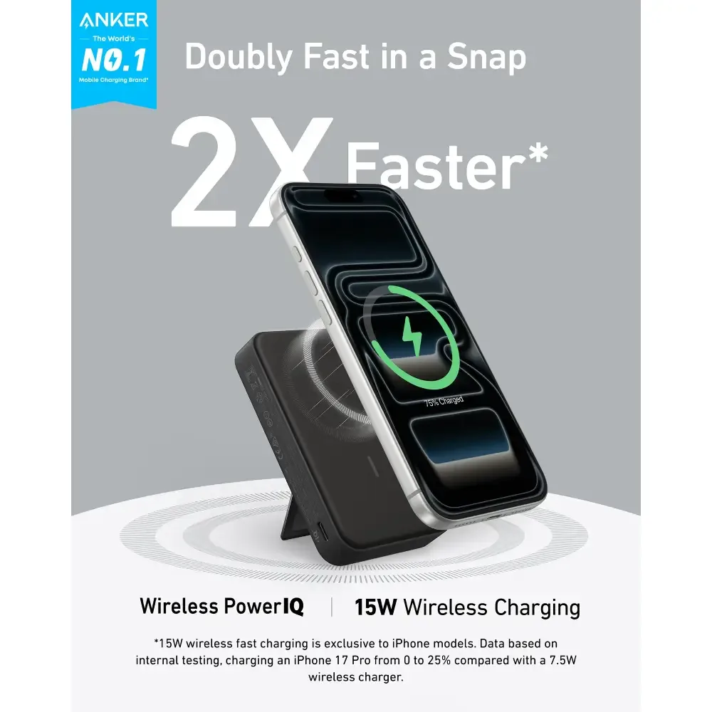 Anker A1654 MagGo Power Bank, Qi2 Certified 15W Ultra-Fast MagSafe-Compatible Charger, 10,000mAh with Smart Display & Foldable Stand — image 3