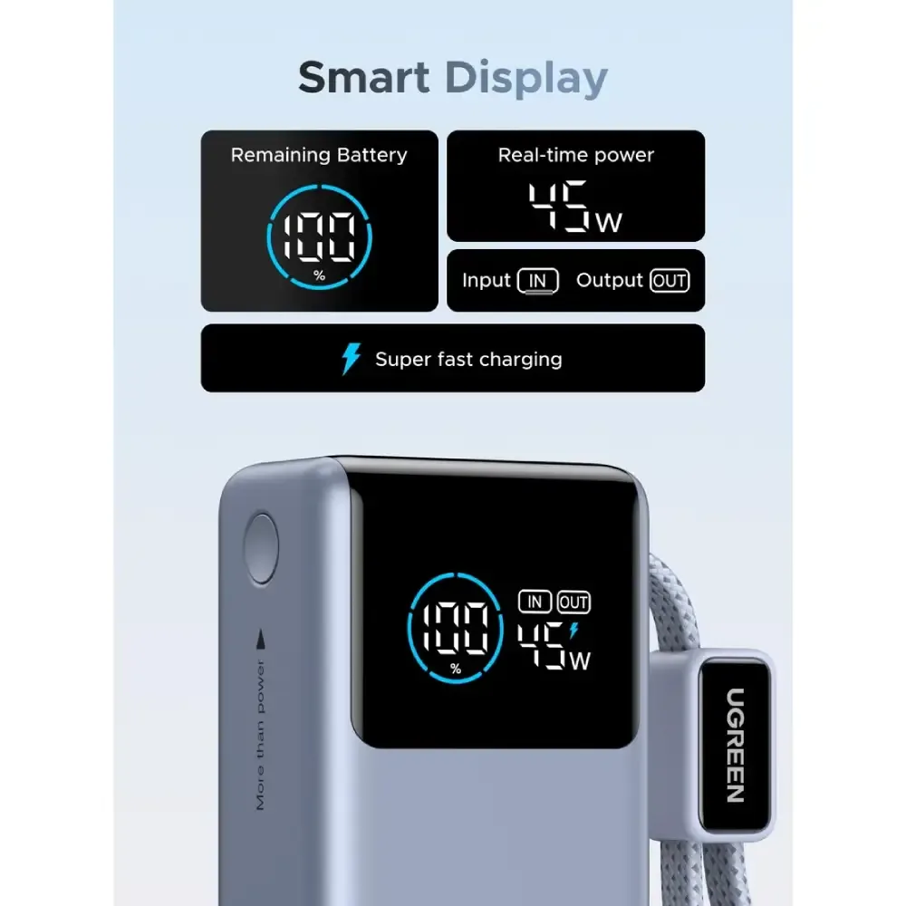 UGREEN 10000mAh 55W Power Bank with Built-in USB-C Cable — image 3