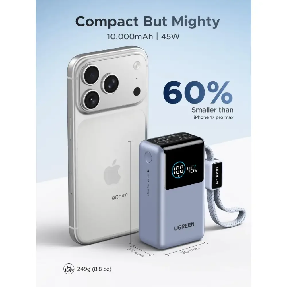 UGREEN 10000mAh 55W Power Bank with Built-in USB-C Cable — image 5