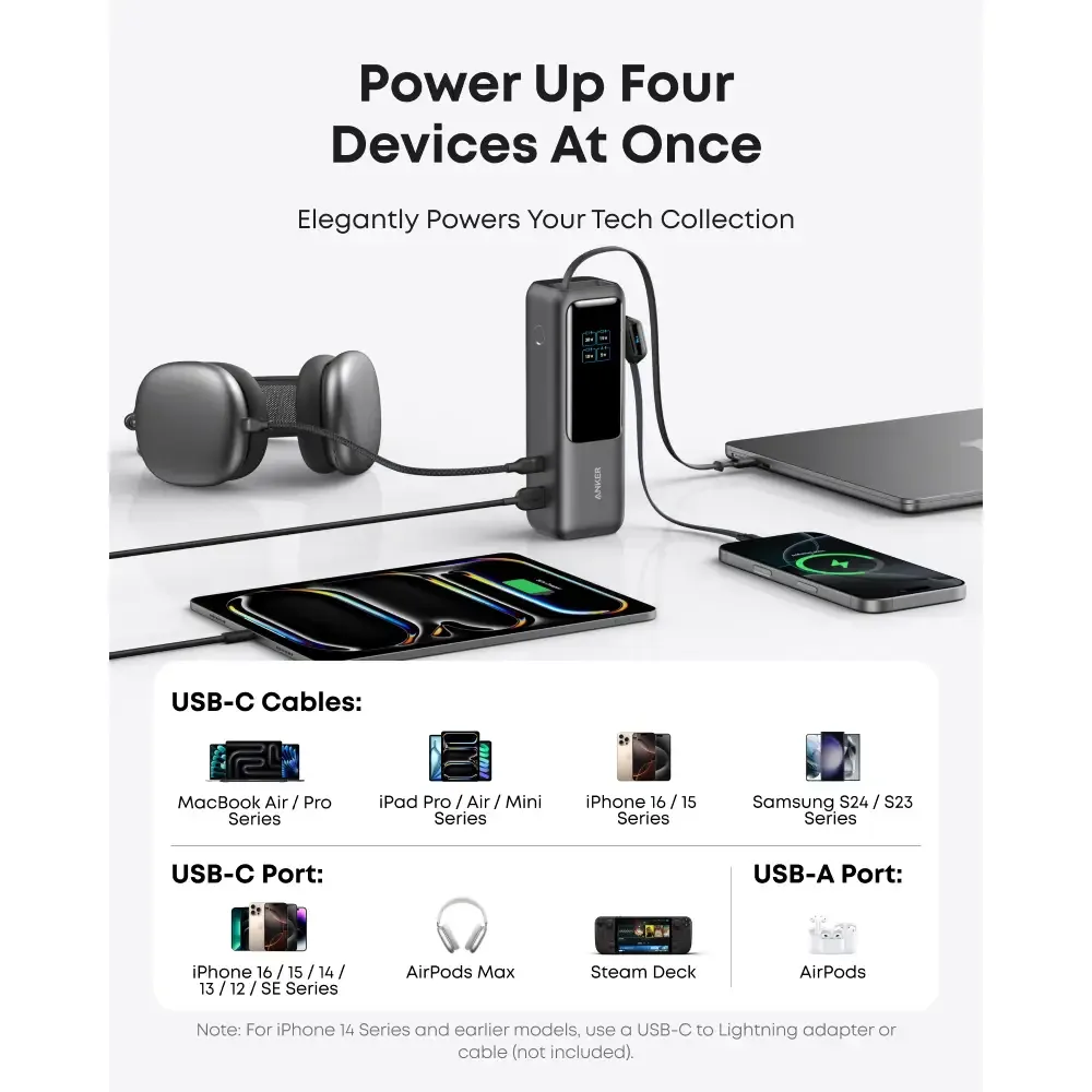 Anker A1695H11 ZOLO Power Bank 25,000mAh 165W, Built-In & Retractable Cables — image 4