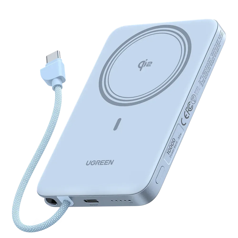 UGREEN 10000mAh 30W Magnetic Wireless Power Bank with Built-in Cable — image 1