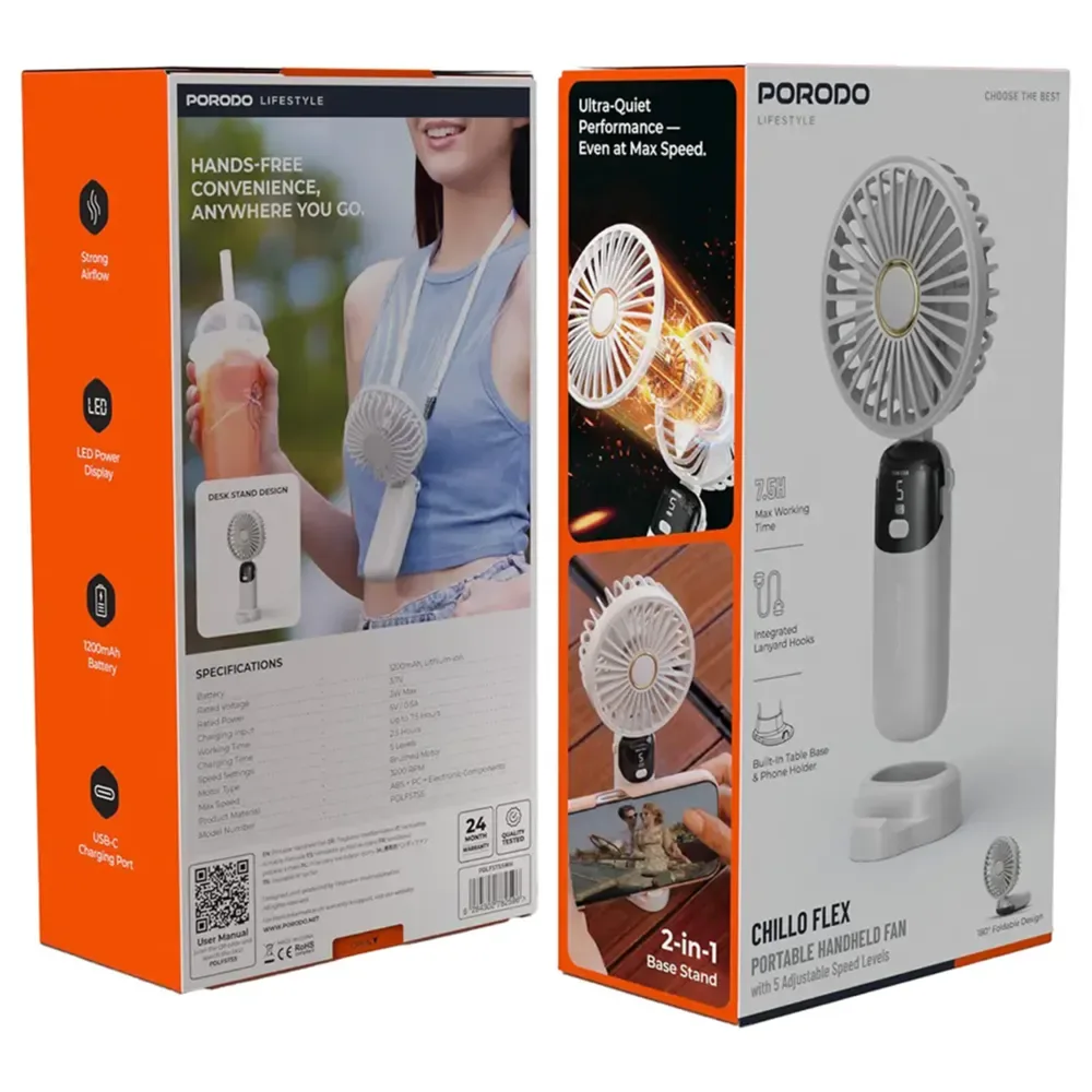 Porodo Chillo Flex Portable Handheld Fan, Adjustable Personal Cooling Fan — image 2