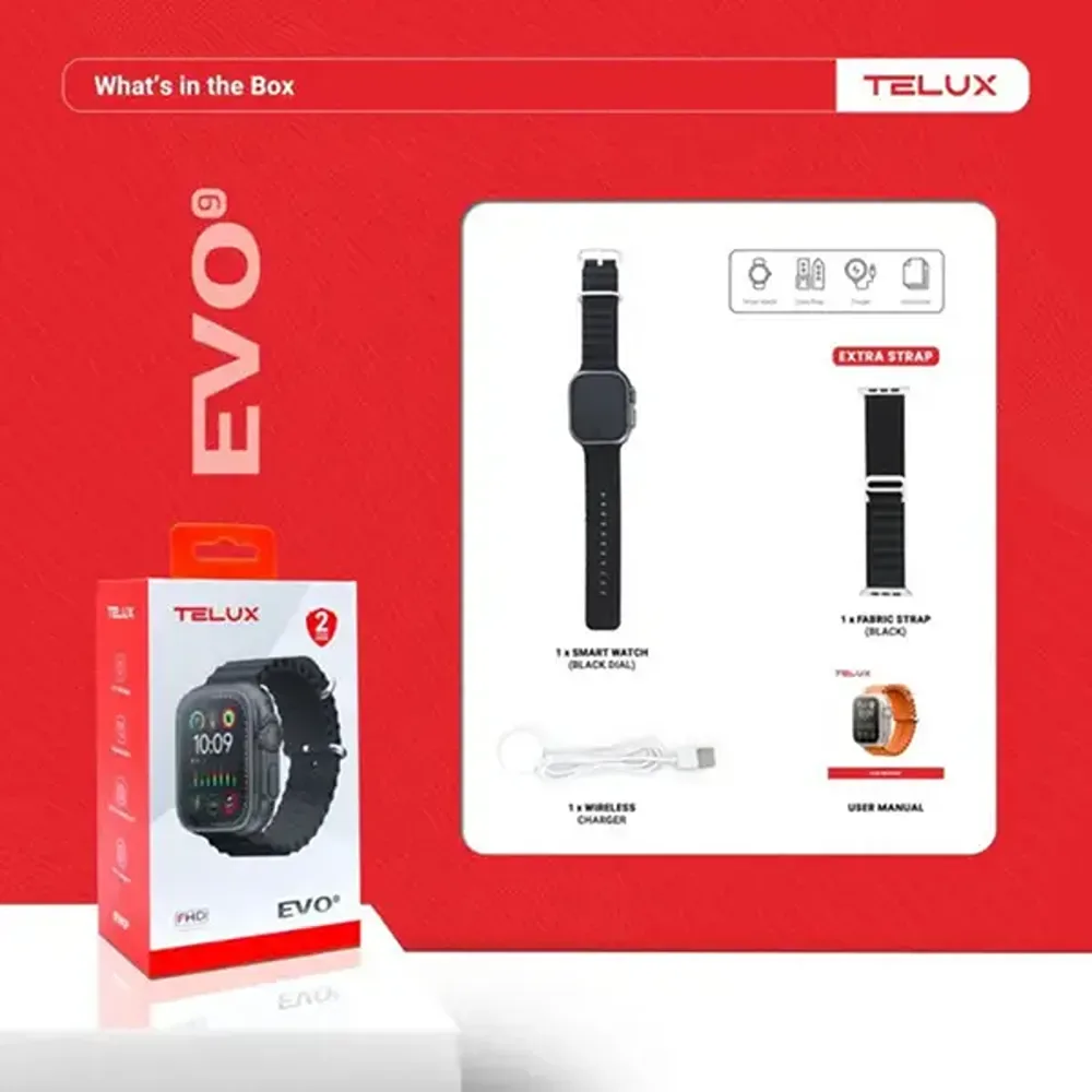 TELUX EVO 9 Smart Calling Watch, 2.02" FHD Display, Bluetooth 5.3 Calling, 100+ Sports Modes, Health Tracking, 230mAh Battery, IP67, Extra Strap — image 3