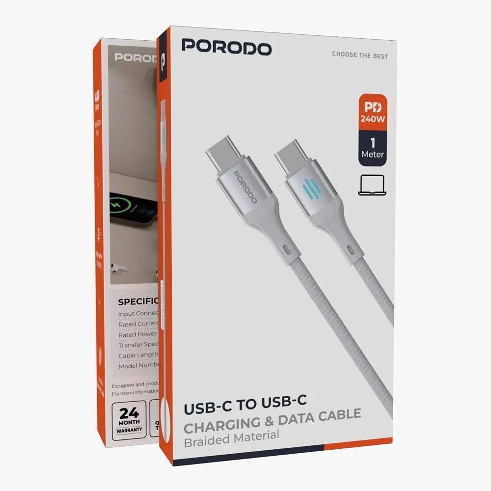 Porodo USB-C to USB-C Charging and Data Cable 240W, 1 Meter — image 3