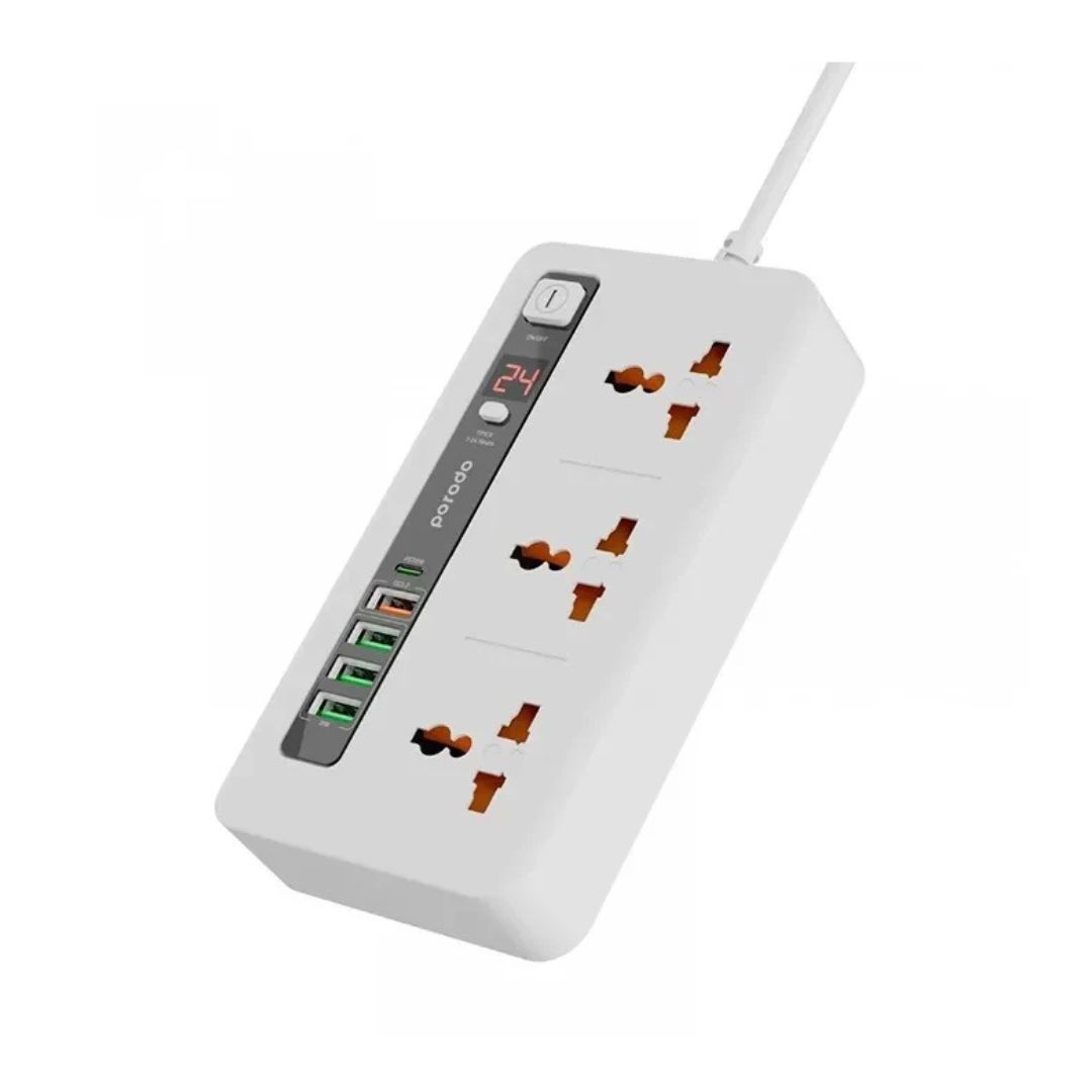 Porodo 3 AC 4 USB A & USB C PD 20W Power Extension Black — image 1